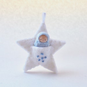 White star embroidered ornament pocket doll  waldorf decor advent calendar baby's first Christmas SOW1