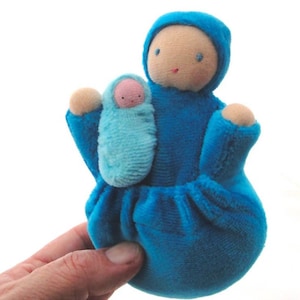 Turquoise pocket doll // natural fiber waldorf toy // mother and baby doll // tooth fairy // PMQ1