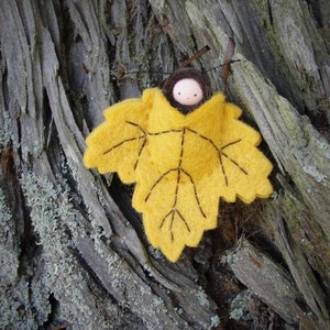 Autumn golden leaf ornament // pocket doll // caterpillar waldorf decor // nature table LO-GD1 image 5