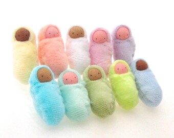 15+ Little dolls // waldorf party favor // small bunting baby // Easter // peanut baby/ // pastel assortment // baby shower gift // PSM1