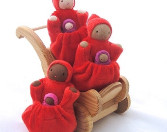 Pocket doll / natural fiber doll / waldorf toy / waldorf doll / red cloth doll / mother with baby / steiner doll / doll with pocket  PMR1