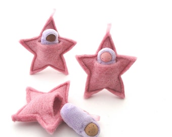 Rose pink star ornament pocket doll  waldorf decor advent calendar baby's first Christmas SSODR1