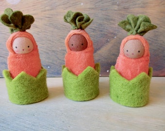 Orange seedling doll //  waldorf toy // carrot sprout  // carrot baby // nature table // stocking stuffer // childrens gift