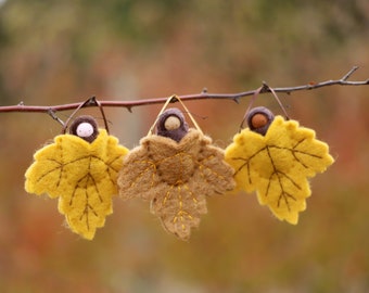 Autumn golden leaf ornament // pocket doll // caterpillar waldorf decor // nature table LO-GD1