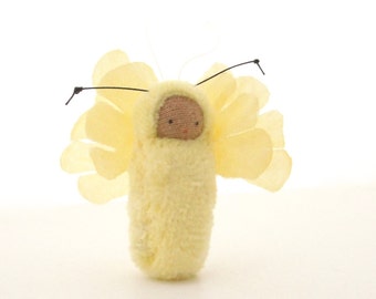 Yellow miniature fairy baby shower ornament tan skin doll FBH2