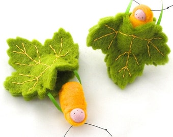 Leaf ornament // caterpillar baby // waldorf decor //spring green // advent calendar // LOSG1