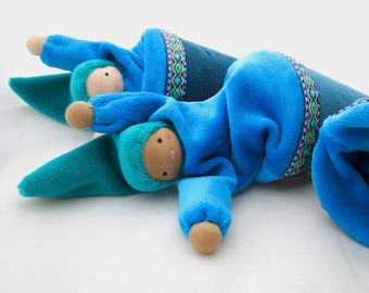 Turquoise popup puppet // cone puppet // Waldorf toy