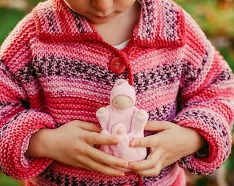 Waldorf pocket doll, natural fiber waldorf toy, tooth fairy doll, pale pink mama baby doll, steiner doll PMP1