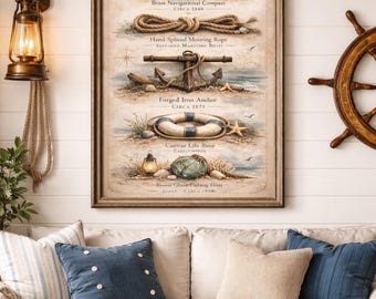 Arte mural imprimible "Reliquias de las Mareas" - Póster costero vintage náutico - Relación de aspecto 2:3 (descarga digital)