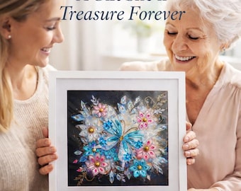 Butterfly Diamond Art Wall Decor, Gift for Mom, Handmade Framed Art, Sparkling Butterfly Artwork