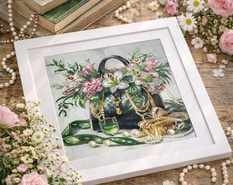 Floral Purse Diamond Art | Cottagecore Wall Decor | Gift for Mom Grandma