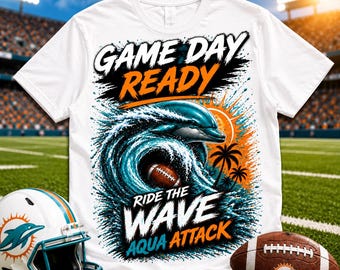 Miami Dolphin Football Shirt, Ride The Wave Aqua Attack Tee