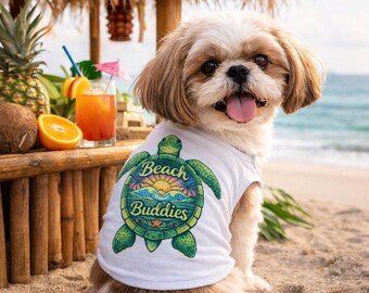 Camiseta playera para perros / Camiseta de tortugas "Amigos de la playa" para perros pequeños / Ropa de verano para perros / Conjunto costero para mascotas / Camiseta adorable para perros