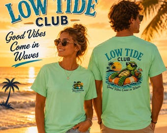 Low Tide Club Shirt, Sea Turtle Beach Tee, Coastal Vacation Shirt, Summer Graphic Tee,