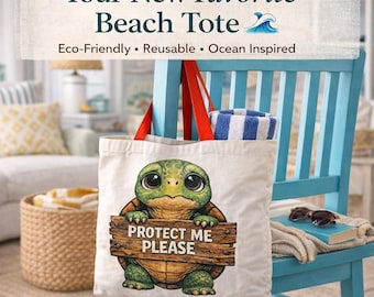 Bolso tote con forma de tortuga marina "Protégeme, por favor", bolso de playa ecológico, bolso tote para la conservación del océano, bolsa de compras reutilizable, bolso tote costero.