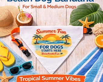 Pañuelo y collar para perros para divertirse en verano / Conjunto de pañuelo costero / Pañuelo para perros medianos / Accesorios para perros de playa