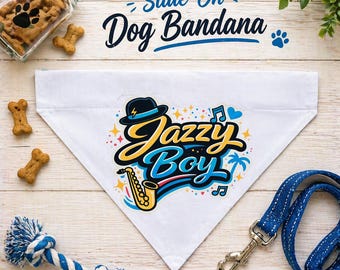 Slide-On Dog Bandana, Jazzy Boy Design, Polyester Pet Scarf, All Sizes