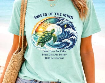 Camiseta de tortuga "Olas de la Mente" - Camiseta de concienciación sobre la salud mental, camiseta de terapia oceánica