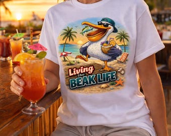 Camiseta divertida de pelícano, camiseta de estilo playero, camiseta con estampado costero, camiseta de vacaciones de verano, camiseta de pájaro tropical, camiseta divertida de playa
