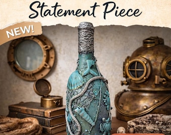 Botella decorativa costera hecha a mano, decoración náutica para casa de playa, pieza decorativa con temática oceánica, botella de resina artística, regalo costero único