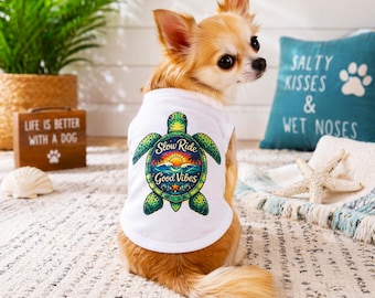 Dog Shirt Beach Turtle Design, Small to Medium Dog Clothes, Cute Dog Tee