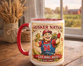 Nebraska Huskers coffee cup 15oz, Husker Nation drinkware, Go Big Red Gift, Nebraska Fan Mug