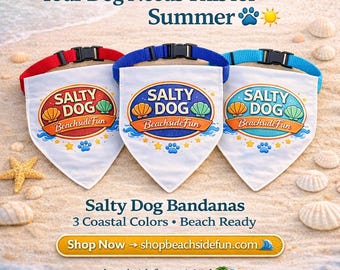 Pañuelo para perro con collar / Pañuelo playero Salty Dog / Accesorios para perros de playa / Conjunto de verano para perros / Pañuelo hecho a mano / Accesorios para perros de playa