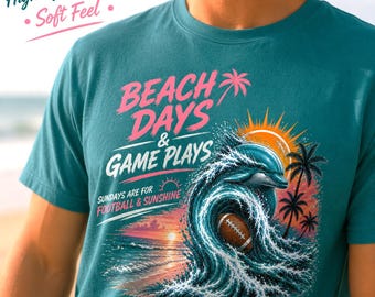Beach Football Shirt, Beach Days Game Plays Shirt, Dolphin Wave Tee, Fan Gift