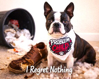 Problem Child Dog Bandana, Tie-On Pet Accessory, Small Medium Large Sizes
