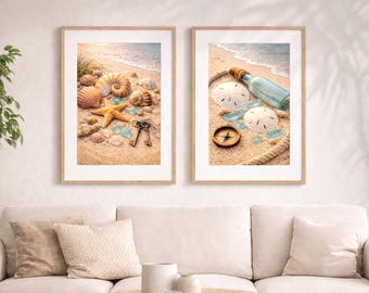 Arte mural costero: conchas, estrellas de mar y dólares de arena (descarga digital)