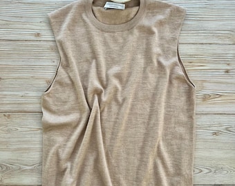 Brunello Cucinelli Cashmere Silk Sleeveless Sweater Beige Tan | Italian Luxury Knit Top Size L