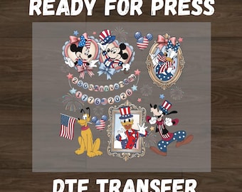 Transferencia DTF del 250 aniversario de Disney, impresión DTF de Mickey Mouse patriótico, transferencia lista para prensar del Día de la Independencia de EE. UU., DTF Fiesta en EE. UU.