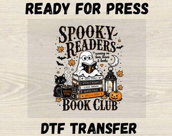 Spooky Readers Book Club Dtf Transfer, Halloween Book Lover Heat Transfer, Book Lover Gift, Cute Ghost Reading Dtf,  Autumn Fall Dtf Prints