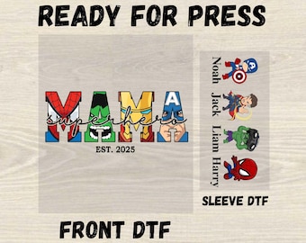 Transferencia DTF personalizada de Mamá de los Vengadores, lista para imprimir, DTF de Mamá de Superhéroe, DTF de Regalo para el Día de la Madre, DTF de Superhéroe Personalizado, Regalo con Nombres Infantiles de Marvel