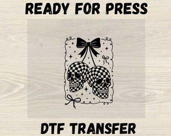 Coquette Cherry Skull Bow Dtf Transfer, Cute Goth Halloween Heat Transfer, Gothic Halloween Dtf, High Quality Dtf Print, Skull Iron on Decal