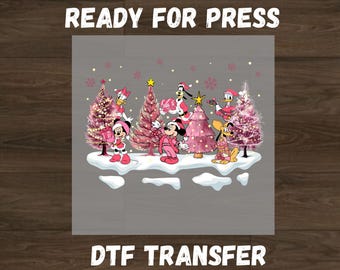 Pink Disney World Christmas Ready For Press DTF Transfer, Mickey an Friends Xmas Dtf, Christmas Pink Tree Dtf, Funny Goofy Merry Xmas Dtf