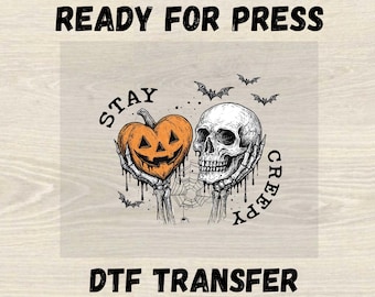 Transferencia Stay Creepy DTF, Gráfico de terror lindo, Diseño de camiseta espeluznante de Halloween, Transferencia de fantasma retro, Halloween directo a película, Ropa de otoño