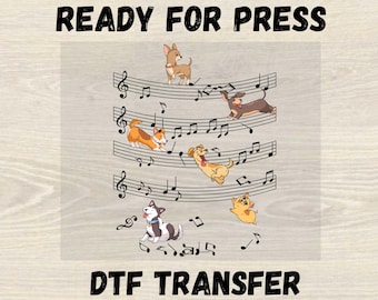 Dog Music Notes Dtf Transfer, Cute Cartoon Dogs Ready for Press, Puppy Lover Heat Transfer, Pet Lover Shirt Design, DIY Tshirt Print