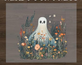 Wildflowers Ghost Dtf Transfer, Vintage Fall Heat Transfer, Boho Floral Halloween Dtf Print, Spooky Season, Preppy Fall Shirt Design