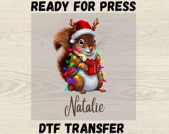 Custom Christmas Squirrel Ready For Press DTF Transfer, Christmas Party Dtf, Xmas Lights Dtf, Animal Lovers Gifts Dtf, Cute Squirrel Dtf