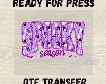 Transferencia DTF de encaje morado de temporada espeluznante, coqueta de Halloween lista para planchar, diseño de camiseta gótica de otoño, linda transferencia DTF de temporada espeluznante, calcomanía termoadhesiva