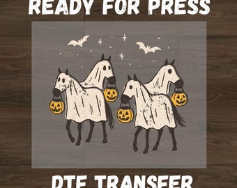 Ghost Horse Dtf Transfer, Halloween Horse Ready to Press, Pumpkin Bucket Design, Spooky Western Ghost Horse Shirt, Cute Halloween Transfer