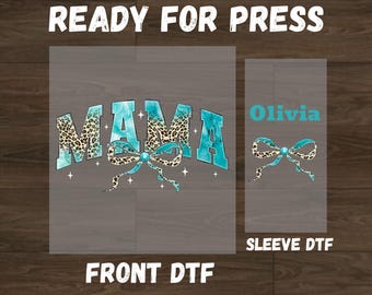 Custom Mama Name Ready For Press DTF Transfer, Mama Leopard Bow Turquoise Dtf, Mother's Day Gift Dtf, Coquette Mama Dtf, Gift For Moms Dtf