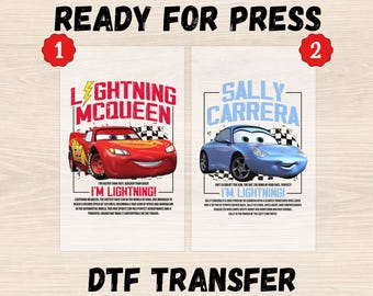Transferencia DTF de Lightning McQueen y Sally, Estampado DTF de pareja Disney, Diseño de camiseta de Lightning McQueen y Sally, Transferencia DTF a juego para parejas