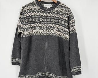 Cárdigan con cremallera Jones New York Sport Gray Fair Isle de lino y algodón, talla grande 1X