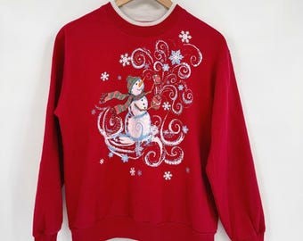 Decorated Originals Red Snowman Gift Box Christmas Crewneck Sweatshirt Women's M