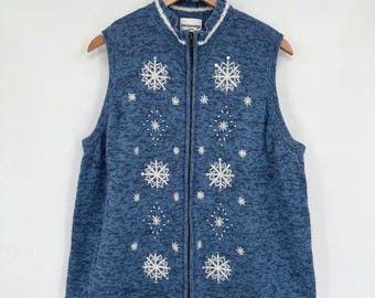 Suéter navideño de punto con cuentas y copos de nieve azules de Breckenridge, talla 2X para mujer