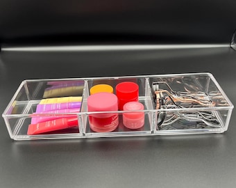 Clear Acrylic Makeup Organizer, Stackable 3-Section Vanity Storage