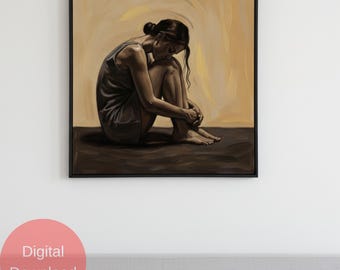 Emotional Woman Portrait | Oil Painting Style Art Print (Digital Download)