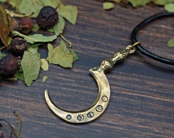 Sickle Bronze Pendant Boline with moon phases